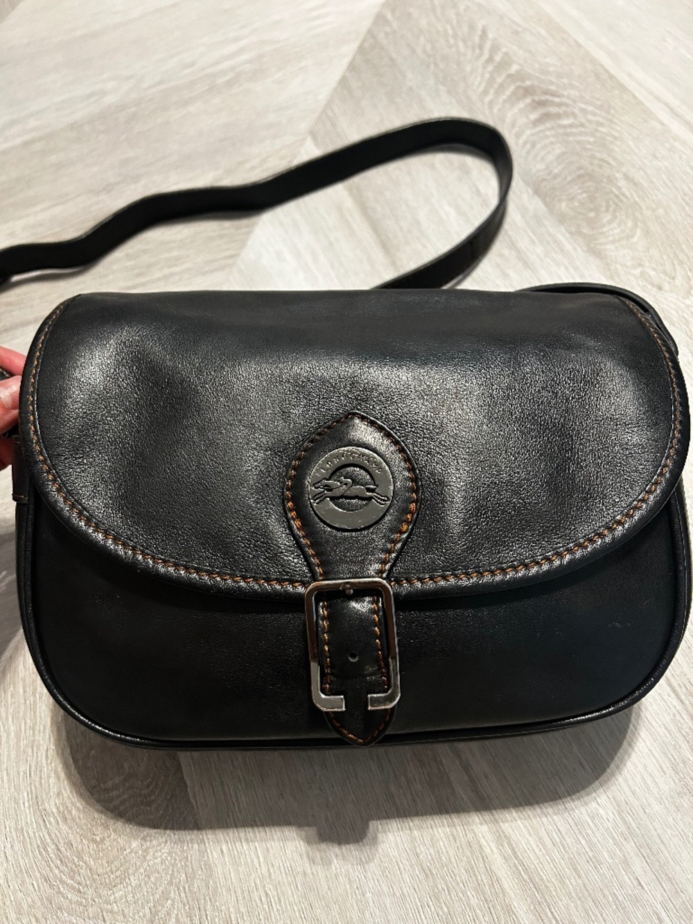 With Longchamp Vintage Crossbody Bag with Contrast Saddle Stitch